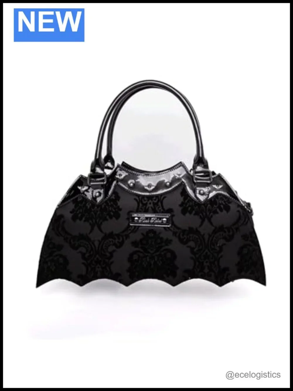 Bat Shaped Faux Leather Velvet Handbag Gothic Purse with Metal Embellishments
